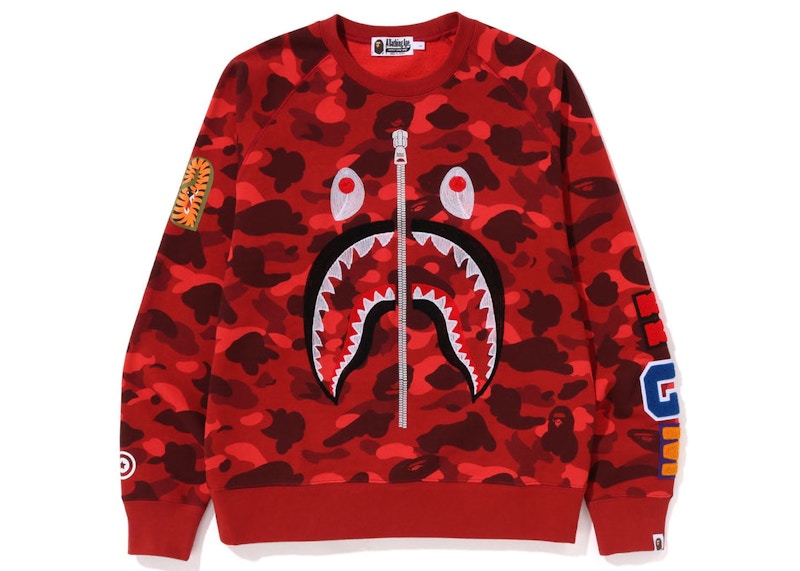 BAPE Color Camo Embroidery Shark Crewneck Red