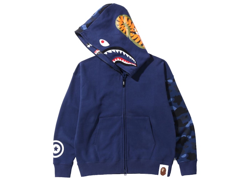 BAPE Color Camo Giant Shark Loose Fit Full Zip Hoodie Navy