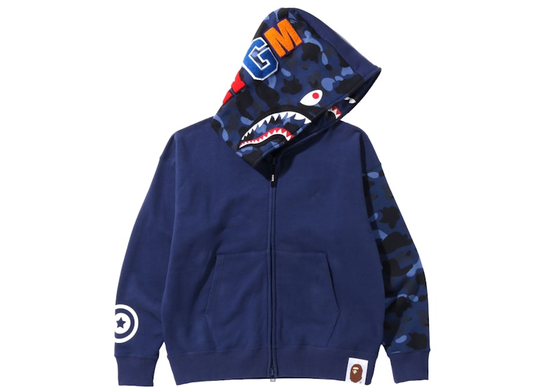 BAPE Color Camo Giant Shark Loose Fit Full Zip Hoodie Navy
