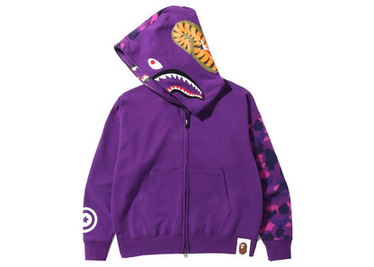 BAPE Color Camo Giant Shark Loose Fit Full Zip Hoodie Purple