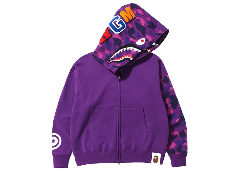 BAPE Color Camo Giant Shark Loose Fit Full Zip Hoodie Purple