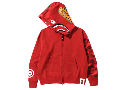 BAPE Color Camo Giant Shark Loose Fit Full Zip Hoodie Red