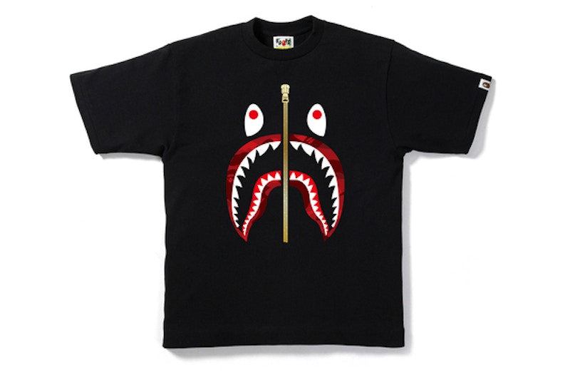 BAPE Color Camo Gold Zip Shark Tee Black/Red