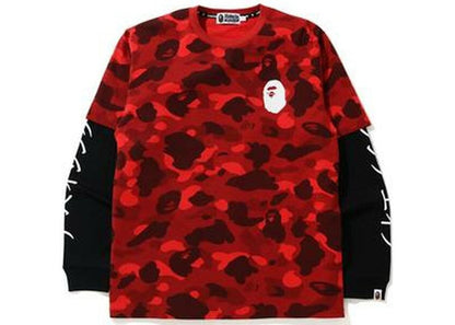 BAPE Color Camo Katakana Layered LS Tee Red