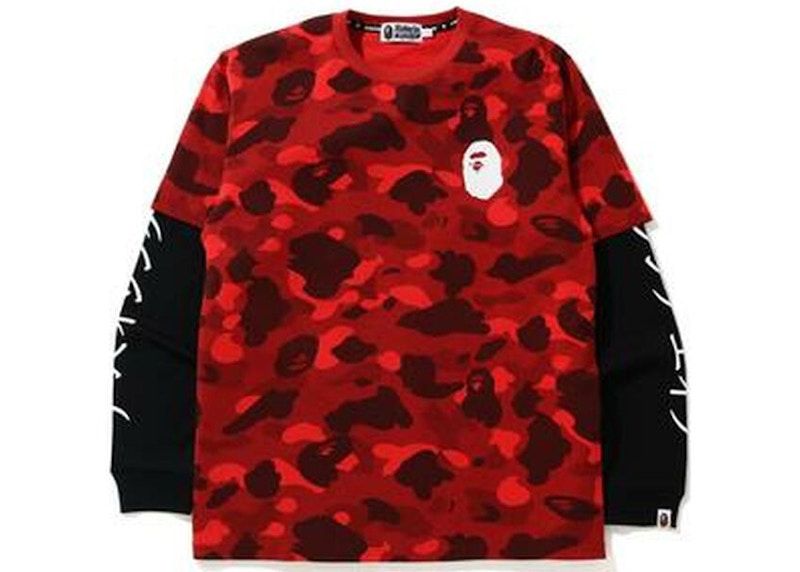 BAPE Color Camo Katakana Layered LS Tee Red