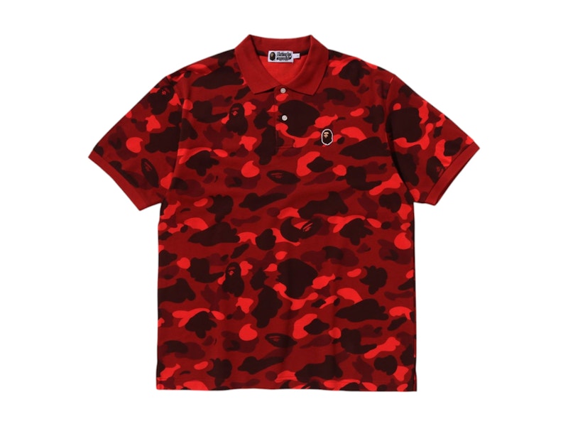 BAPE Color Camo Large Ape Head Relaxed Fit Polo Shirt Red