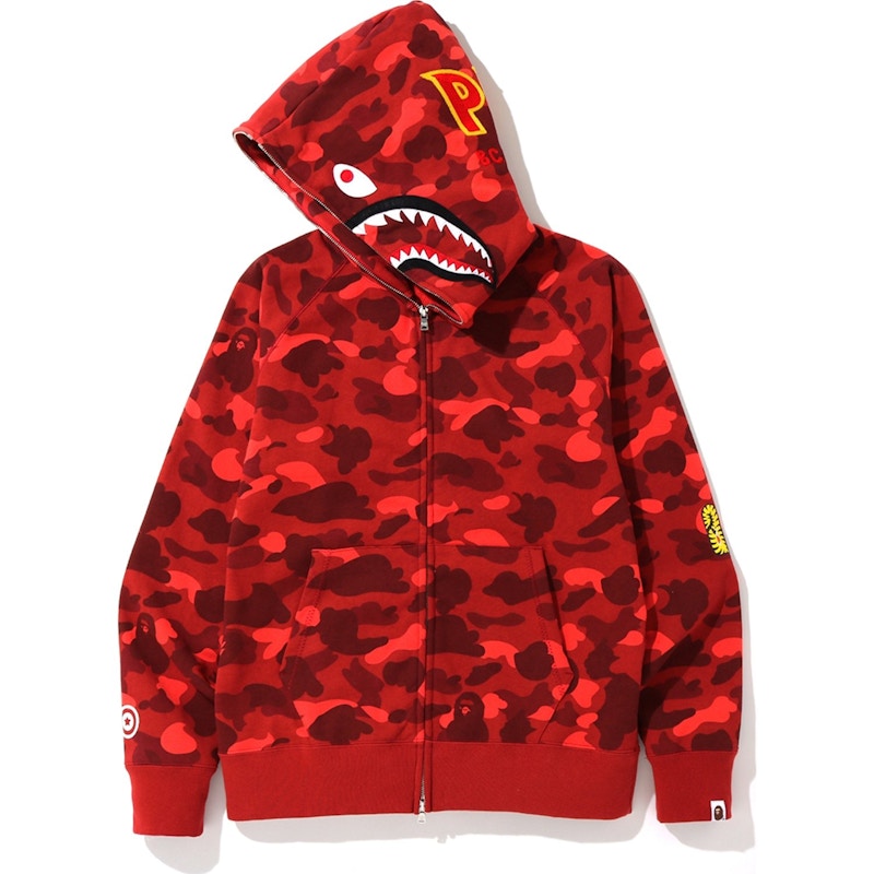 BAPE Color Camo PONR Shark Full Zip Hoodie Red