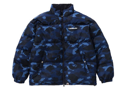 BAPE Color Camo Reversible Down Jacket Navy