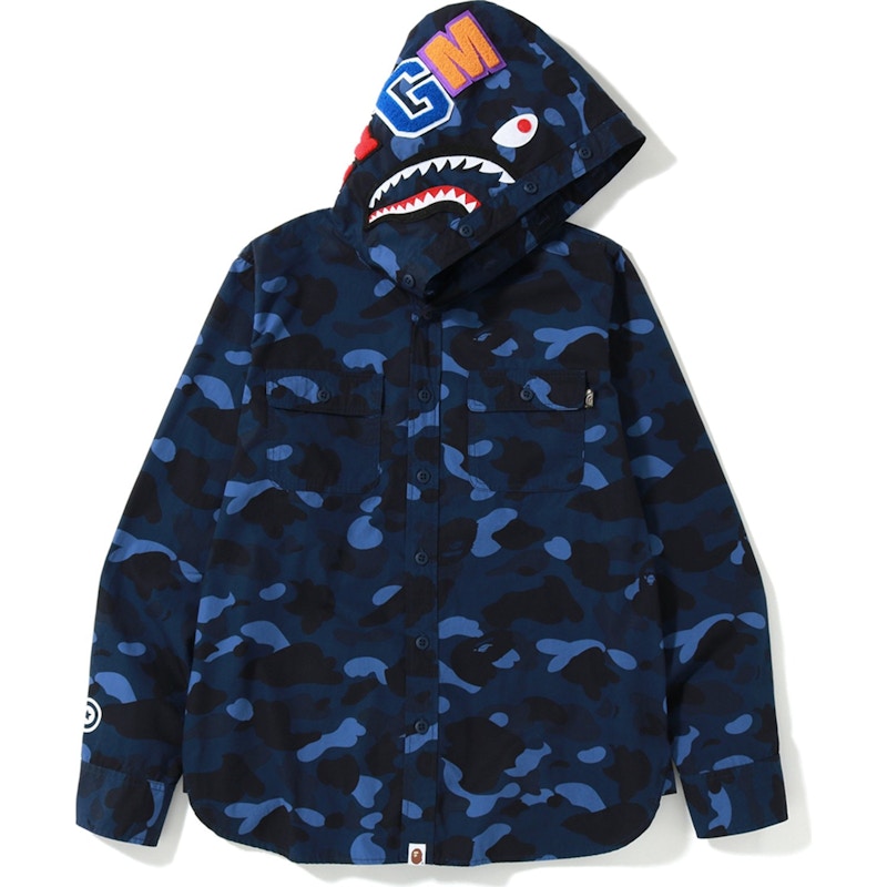 BAPE Color Camo Shark Hoodie Shirt Blue