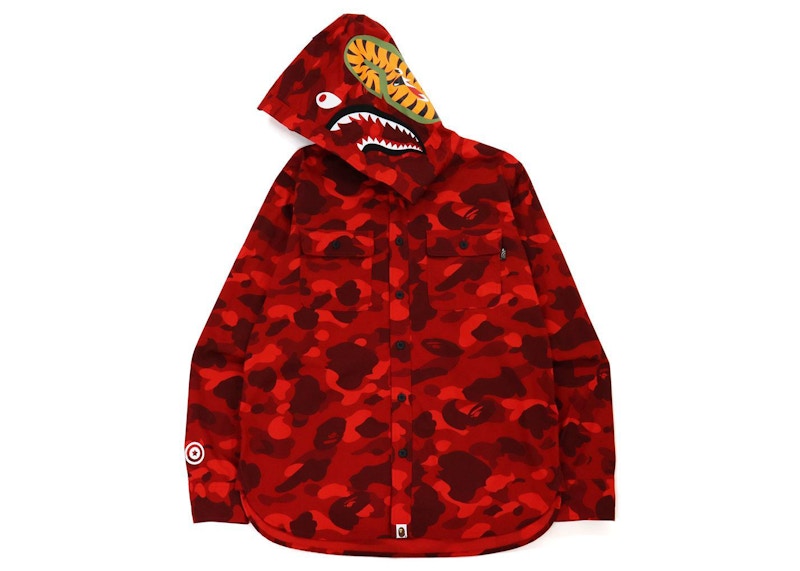 BAPE Color Camo Shark Hoodie Shirt (FW21) Red