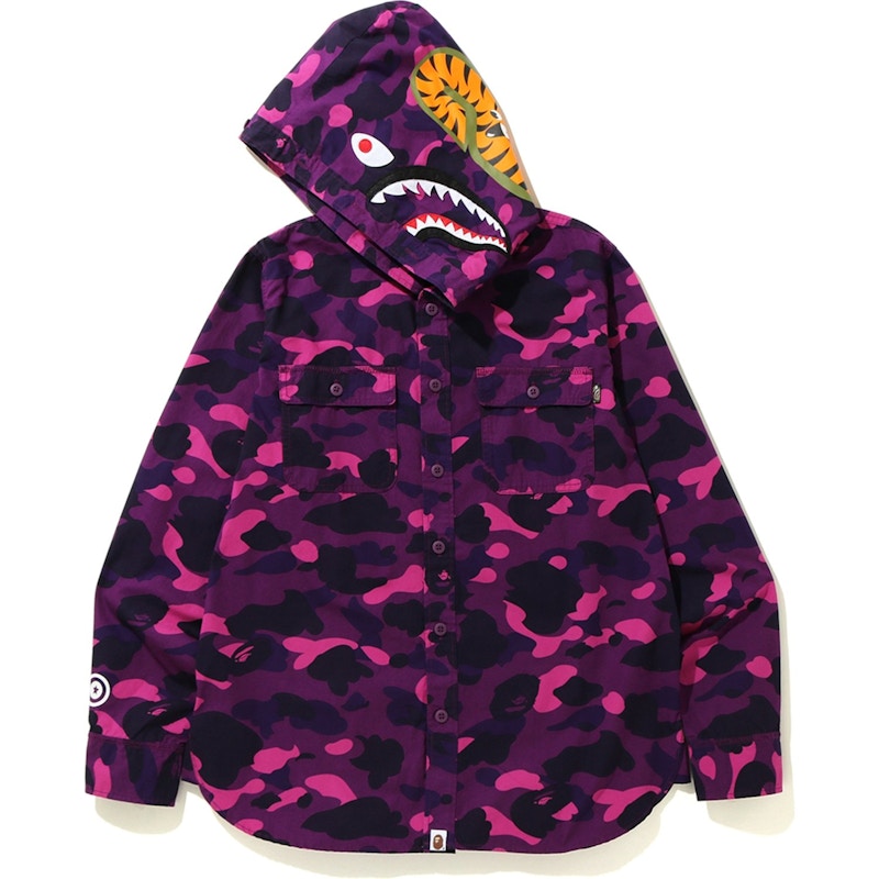 BAPE Color Camo Shark Hoodie Shirt Purple