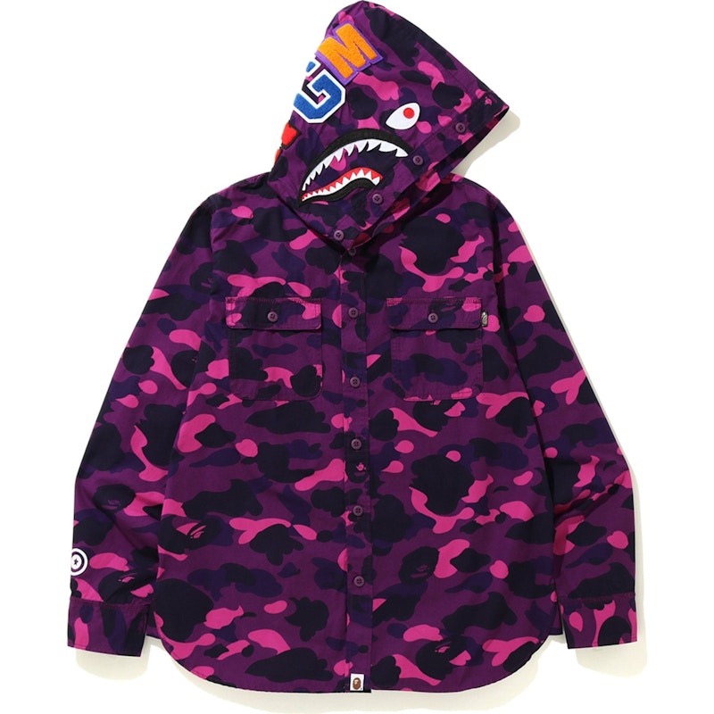 BAPE Color Camo Shark Hoodie Shirt Purple
