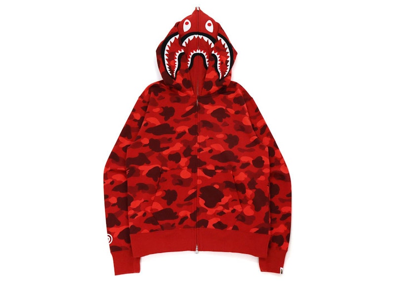 BAPE Color Camo Shark Wide Fit Full Zip Double Hoodie Red