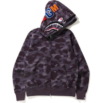 BAPE Color Camo Shark Wide Full Zip Double Hoodie Burgundy
