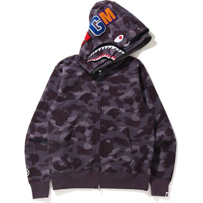 BAPE Color Camo Shark Wide Full Zip Double Hoodie Burgundy