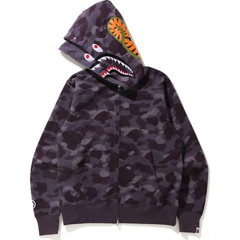 BAPE Color Camo Shark Wide Full Zip Double Hoodie Burgundy