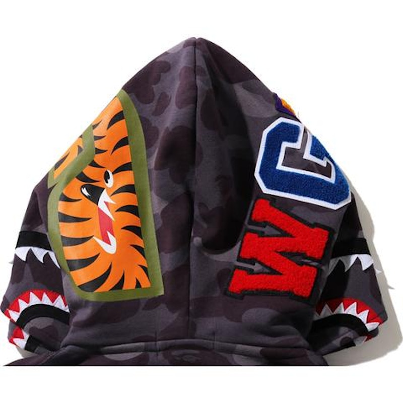BAPE Color Camo Shark Wide Full Zip Double Hoodie Burgundy