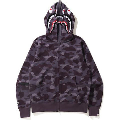 BAPE Color Camo Shark Wide Full Zip Double Hoodie Burgundy