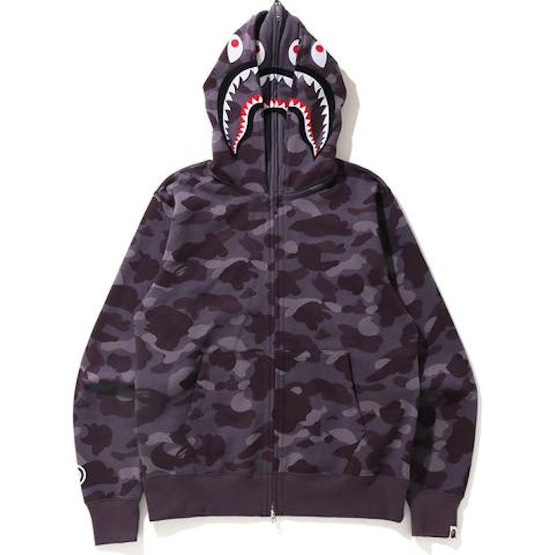 BAPE Color Camo Shark Wide Full Zip Double Hoodie Burgundy