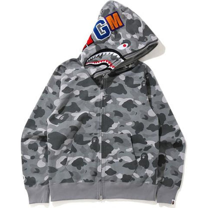 BAPE Color Camo Shark Wide Full Zip Double Hoodie Gray