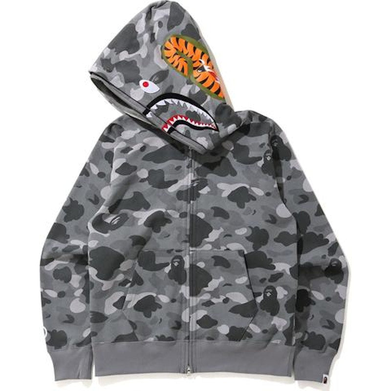 BAPE Color Camo Shark Wide Full Zip Double Hoodie Gray