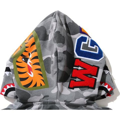 BAPE Color Camo Shark Wide Full Zip Double Hoodie Gray