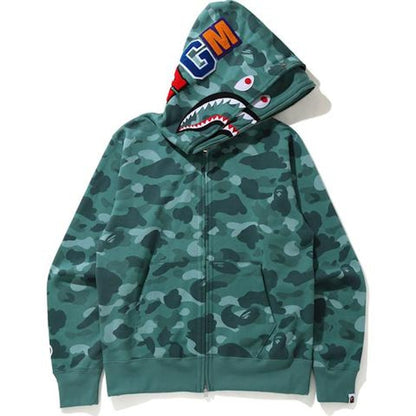 BAPE Color Camo Shark Wide Full Zip Double Hoodie Green