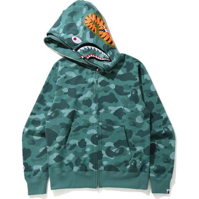 BAPE Color Camo Shark Wide Full Zip Double Hoodie Green