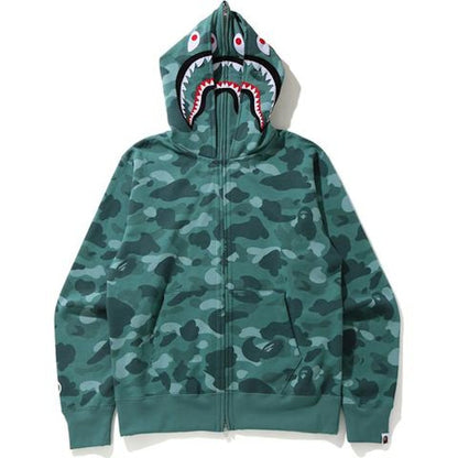BAPE Color Camo Shark Wide Full Zip Double Hoodie Green