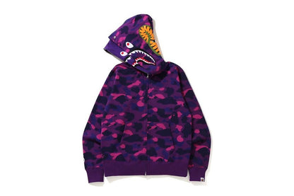 BAPE Color Camo Shark Wide Full Zip Double Hoodie Purple