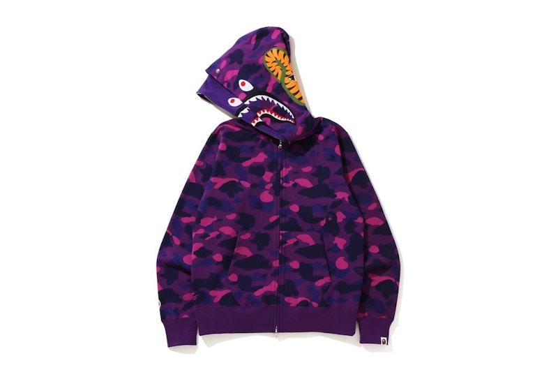 BAPE Color Camo Shark Wide Full Zip Double Hoodie Purple