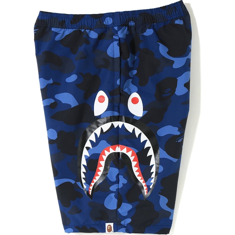 BAPE Color Camo Side Shark Beach Shorts Blue