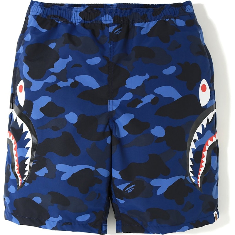 BAPE Color Camo Side Shark Beach Shorts Blue