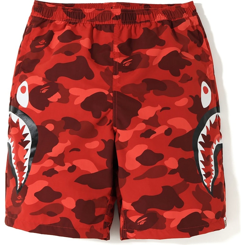 BAPE Color Camo Side Shark Beach Shorts Red