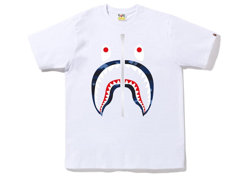 BAPE Color Camo Silver Zip Shark Tee (SS23) White Navy