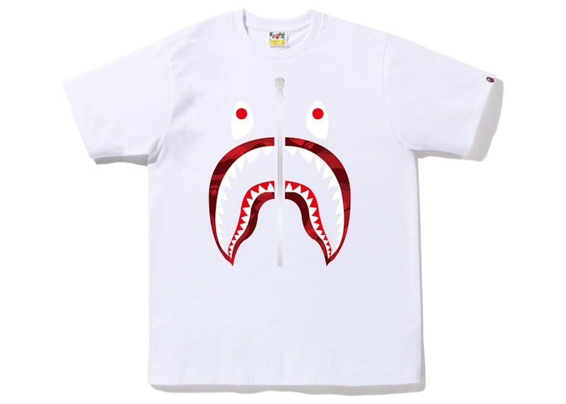 BAPE Color Camo Silver Zip Shark Tee (SS23) White Red