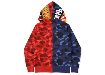 BAPE Color Camo Tiger Shark Half Full Zip Hoodie Navy