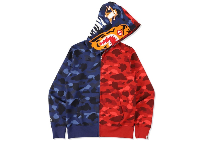 BAPE Color Camo Tiger Shark Half Full Zip Hoodie Navy