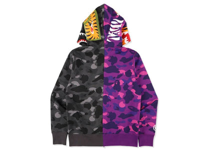 BAPE Color Camo Tiger Shark Half Full Zip Hoodie (SS21) Purple
