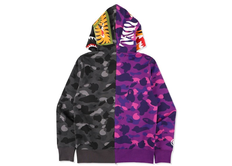 BAPE Color Camo Tiger Shark Half Full Zip Hoodie (SS21) Purple