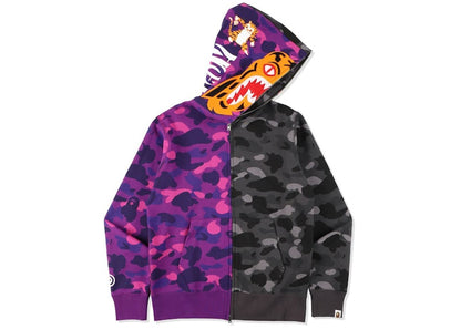 BAPE Color Camo Tiger Shark Half Full Zip Hoodie (SS21) Purple