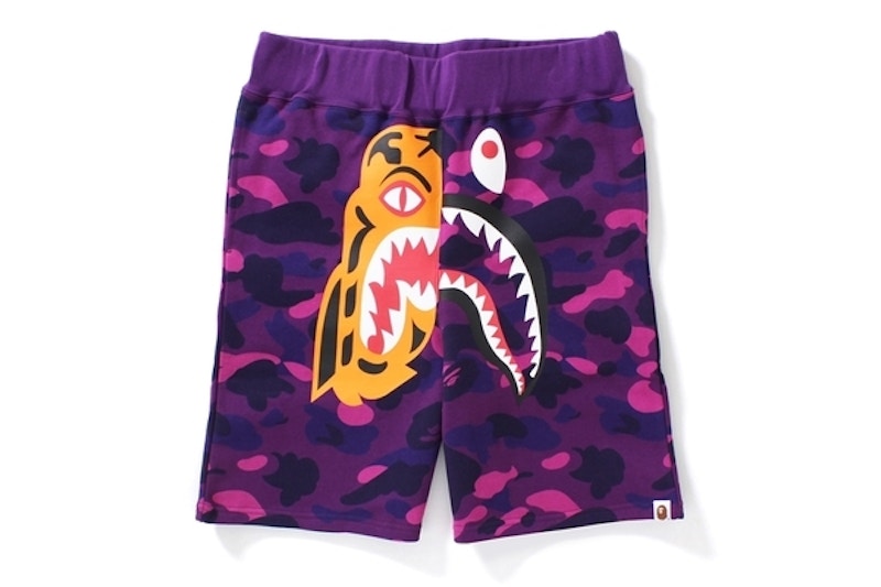 BAPE Color Camo Tiger Shark Sweat Shorts Purple
