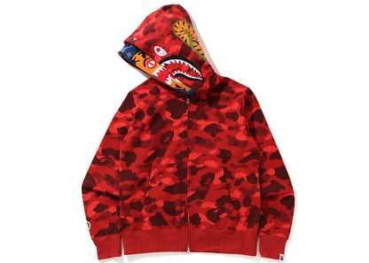 BAPE Color Camo Tiger Shark Wide Full Zip Double Hoodie Red