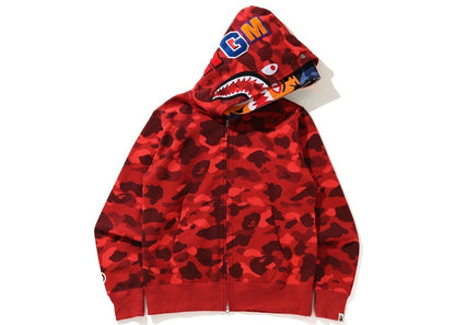 BAPE Color Camo Tiger Shark Wide Full Zip Double Hoodie Red