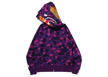 BAPE Color Camo Tiger Shark Wide Full Zip Double Hoodie (SS22) Purple