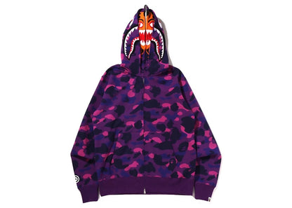 BAPE Color Camo Tiger Shark Wide Full Zip Double Hoodie (SS22) Purple