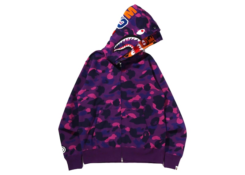 BAPE Color Camo Tiger Shark Wide Full Zip Double Hoodie (SS22) Purple