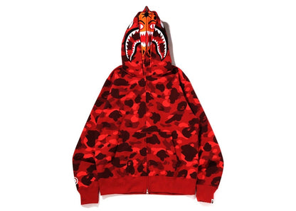 BAPE Color Camo Tiger Shark Wide Full Zip Double Hoodie (SS22) Red