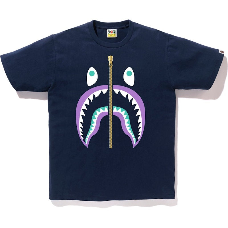 BAPE Colors Gold Zip Shark Tee (SS19) Navy