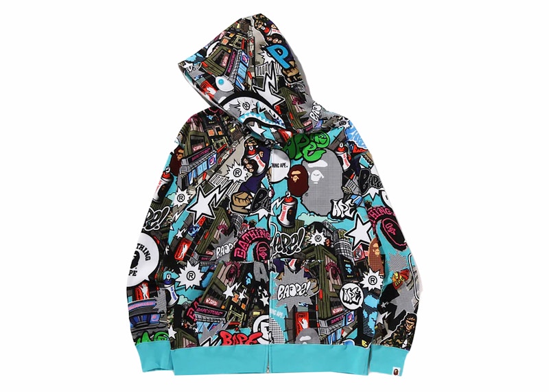 BAPE Comic Art Shark Zip Hoodie Multicolor